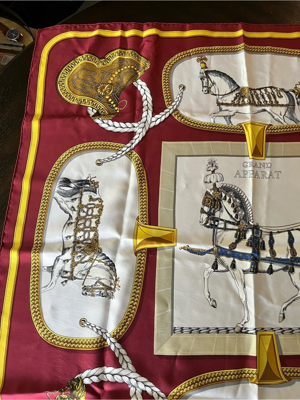 Hermes Grand Apparat Red Equestrian Silk Scarf